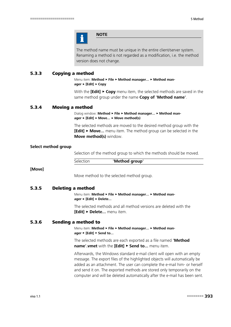 3 copying a method, 4 moving a method, 5 deleting a method | 6 sending a method to, Copying a method, Moving a method, Deleting a method, Sending a method to | Metrohm viva 1.1 User Manual | Page 405 / 1085