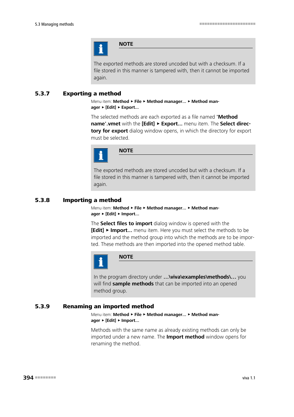 7 exporting a method, 8 importing a method, 9 renaming an imported method | Exporting a method, Importing a method, Renaming an imported method | Metrohm viva 1.1 User Manual | Page 406 / 1085