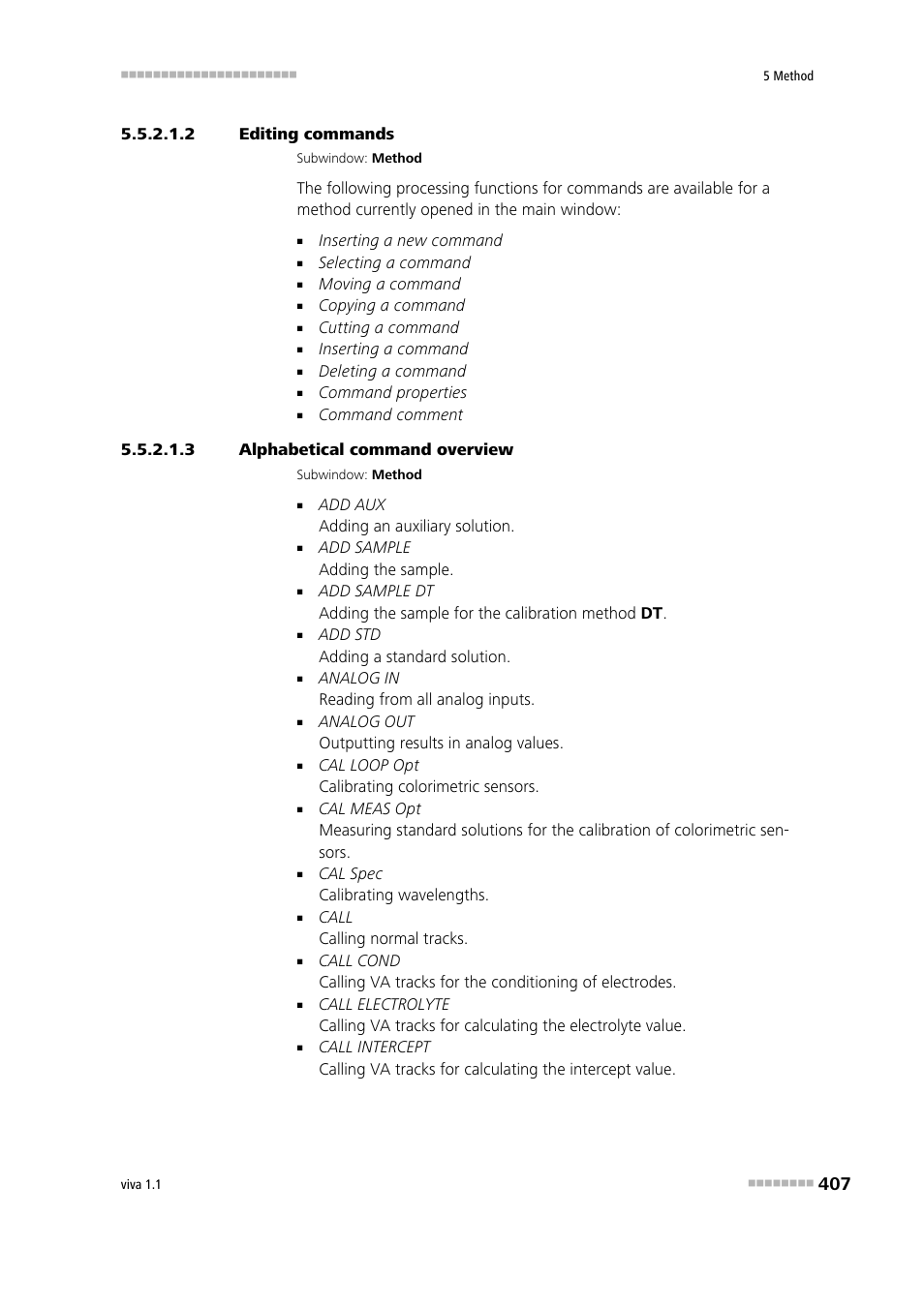 2 editing commands, 3 alphabetical command overview | Metrohm viva 1.1 User Manual | Page 419 / 1085