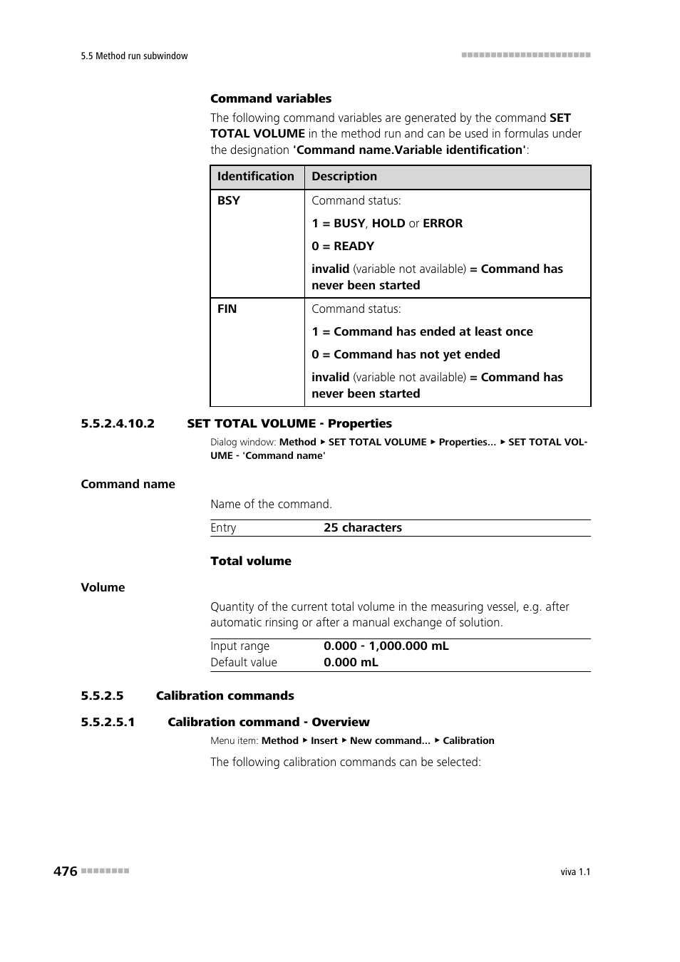 2 set total volume - properties, 5 calibration commands, 1 calibration command - overview | Metrohm viva 1.1 User Manual | Page 488 / 1085