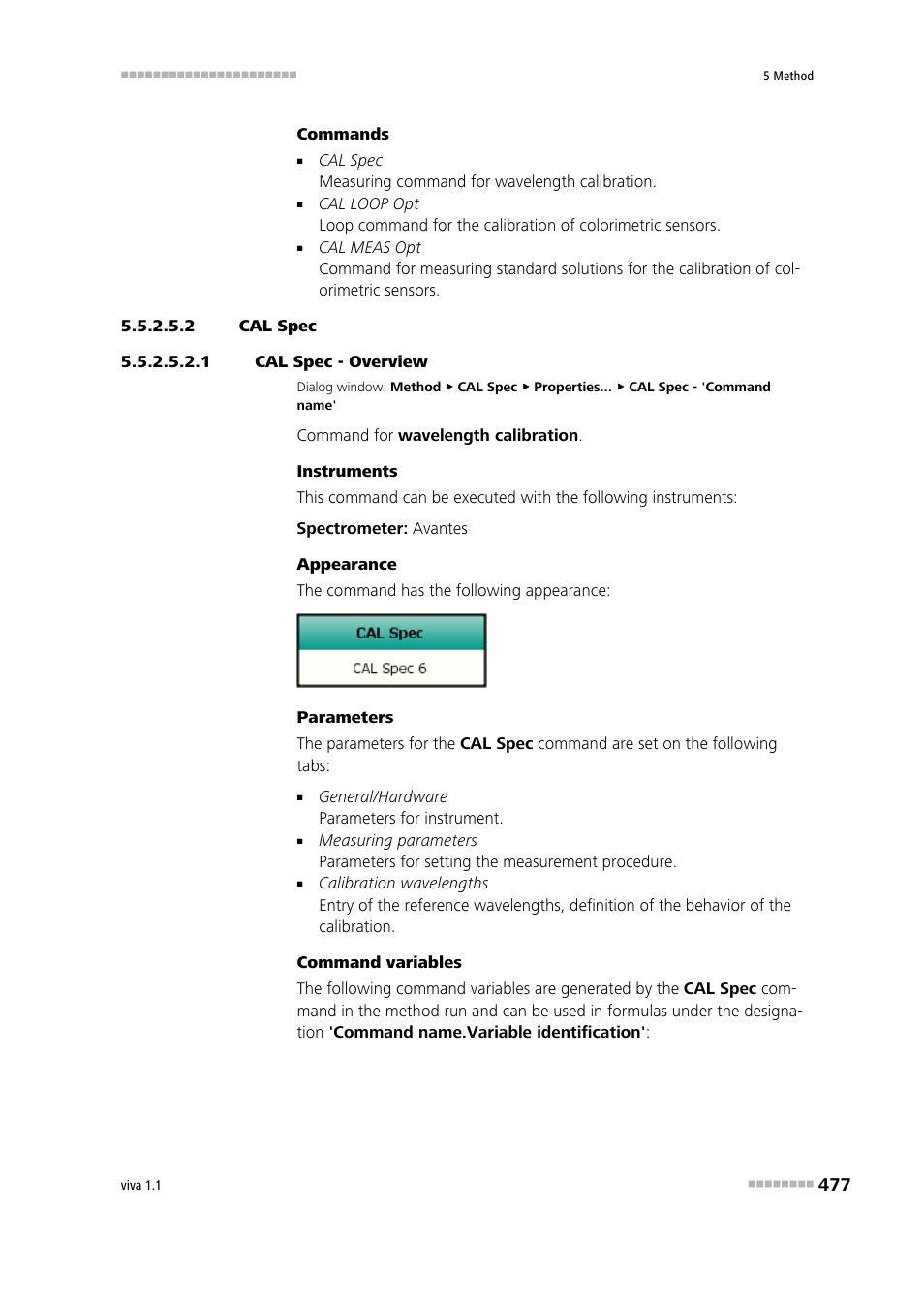 2 cal spec, 1 cal spec - overview, Cal spec | Metrohm viva 1.1 User Manual | Page 489 / 1085