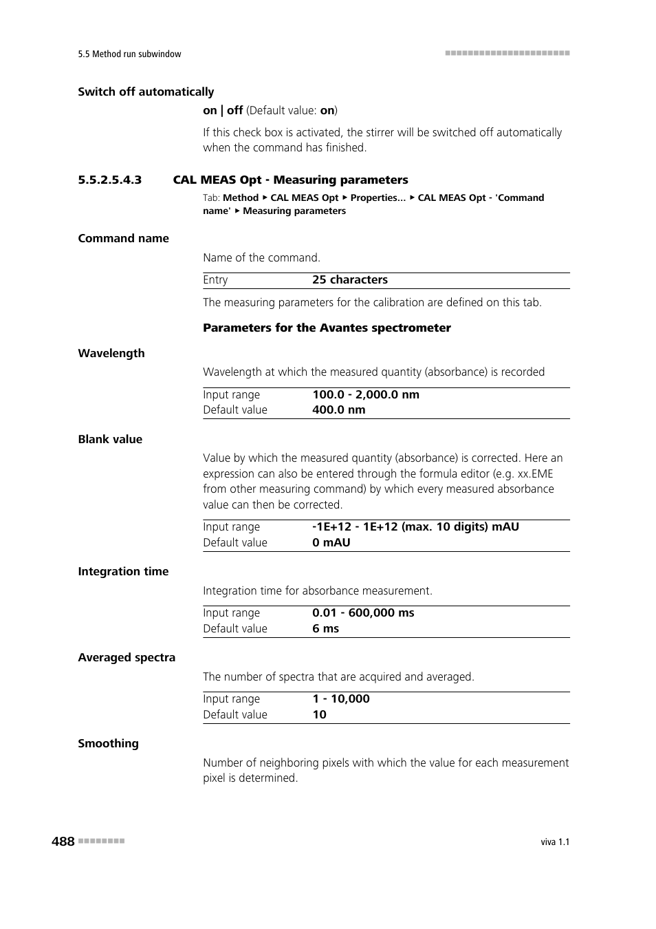 3 cal meas opt - measuring parameters | Metrohm viva 1.1 User Manual | Page 500 / 1085