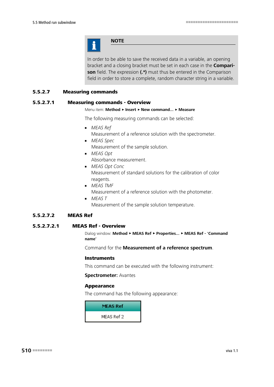 7 measuring commands, 1 measuring commands - overview, 2 meas ref | 1 meas ref - overview, Meas ref | Metrohm viva 1.1 User Manual | Page 522 / 1085