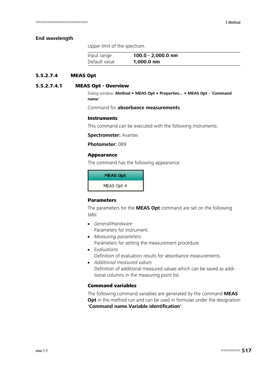 4 meas opt, 1 meas opt - overview, Meas opt | Metrohm viva 1.1 User Manual | Page 529 / 1085