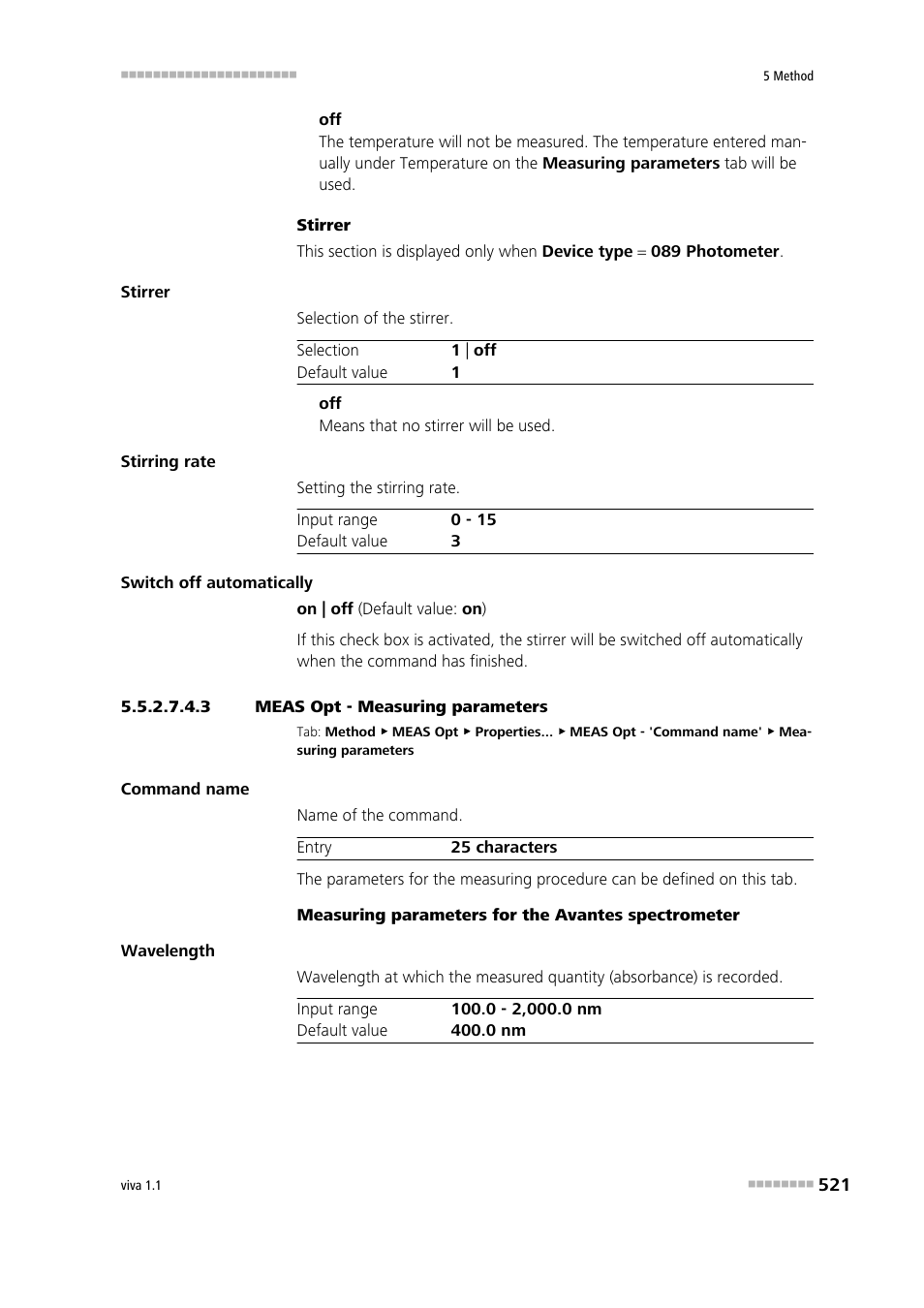 3 meas opt - measuring parameters, Measuring parameters | Metrohm viva 1.1 User Manual | Page 533 / 1085