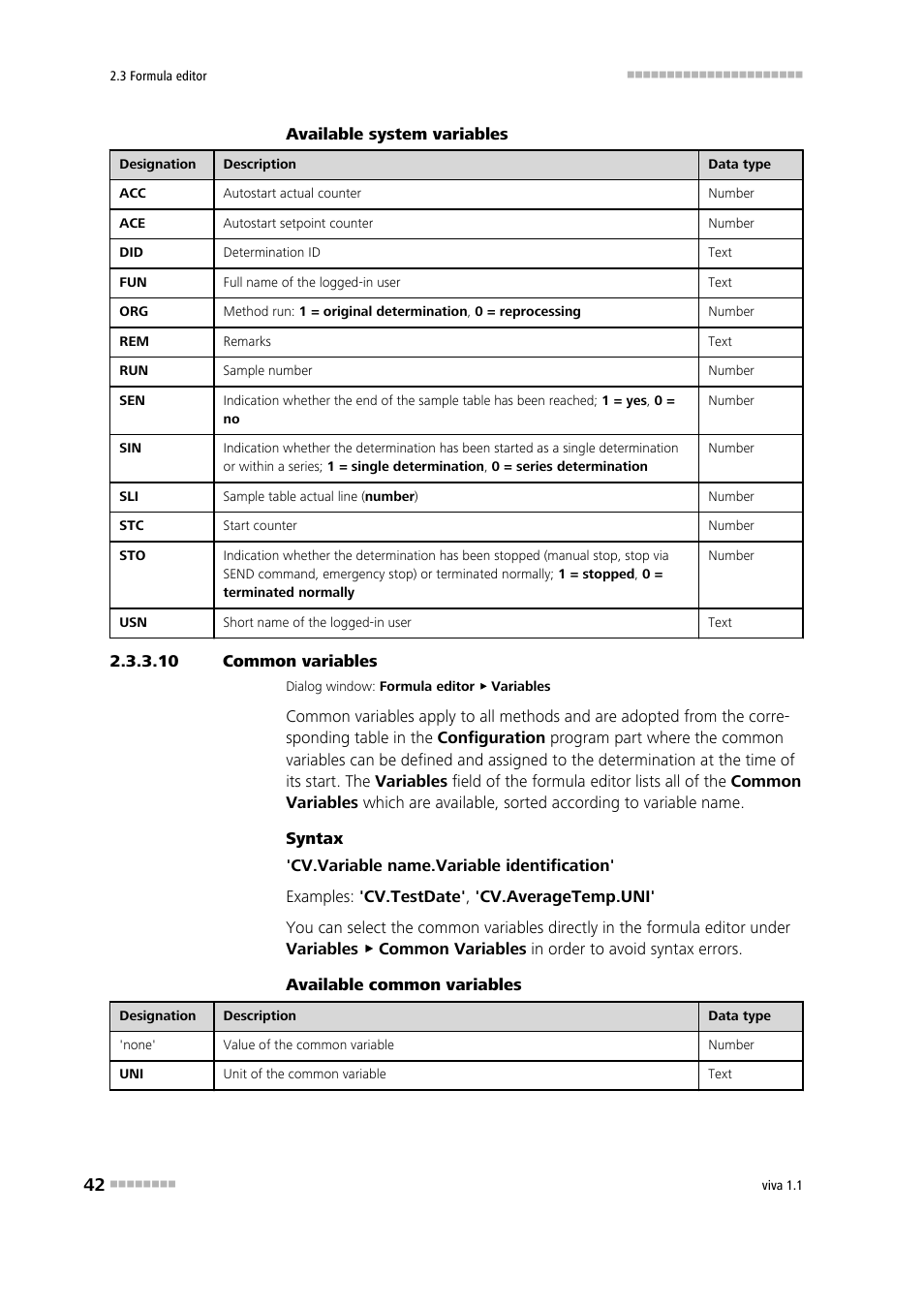 10 common variables, Common varia- bles | Metrohm viva 1.1 User Manual | Page 54 / 1085