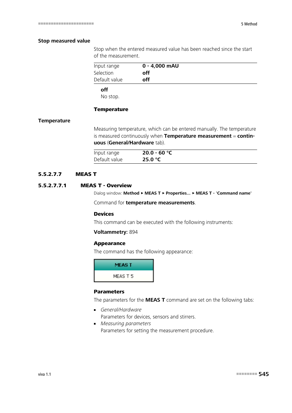 7 meas t, 1 meas t - overview, Meas t | Metrohm viva 1.1 User Manual | Page 557 / 1085