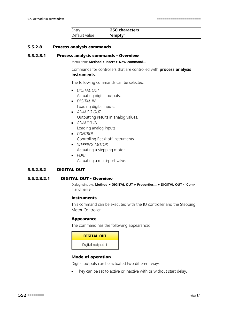 8 process analysis commands, 1 process analysis commands - overview, 2 digital out | 1 digital out - overview, Process analysis - commands, Digital out | Metrohm viva 1.1 User Manual | Page 564 / 1085