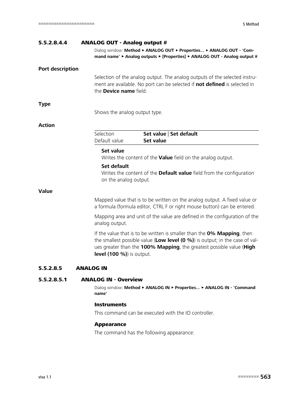 4 analog out - analog output, 5 analog in, 1 analog in - overview | Analog in | Metrohm viva 1.1 User Manual | Page 575 / 1085