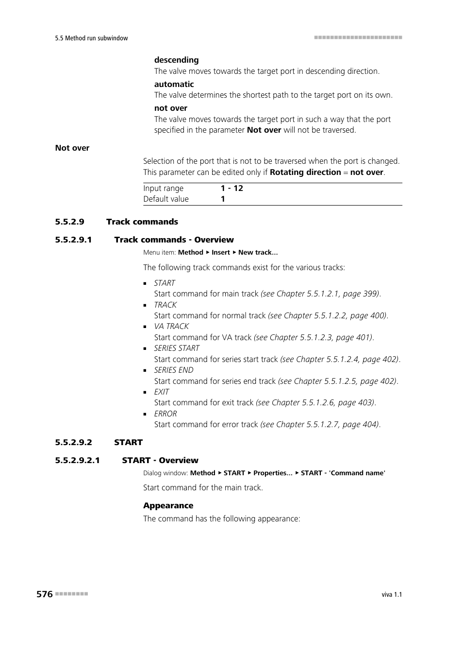 9 track commands, 1 track commands - overview, 2 start | 1 start - overview, Start | Metrohm viva 1.1 User Manual | Page 588 / 1085