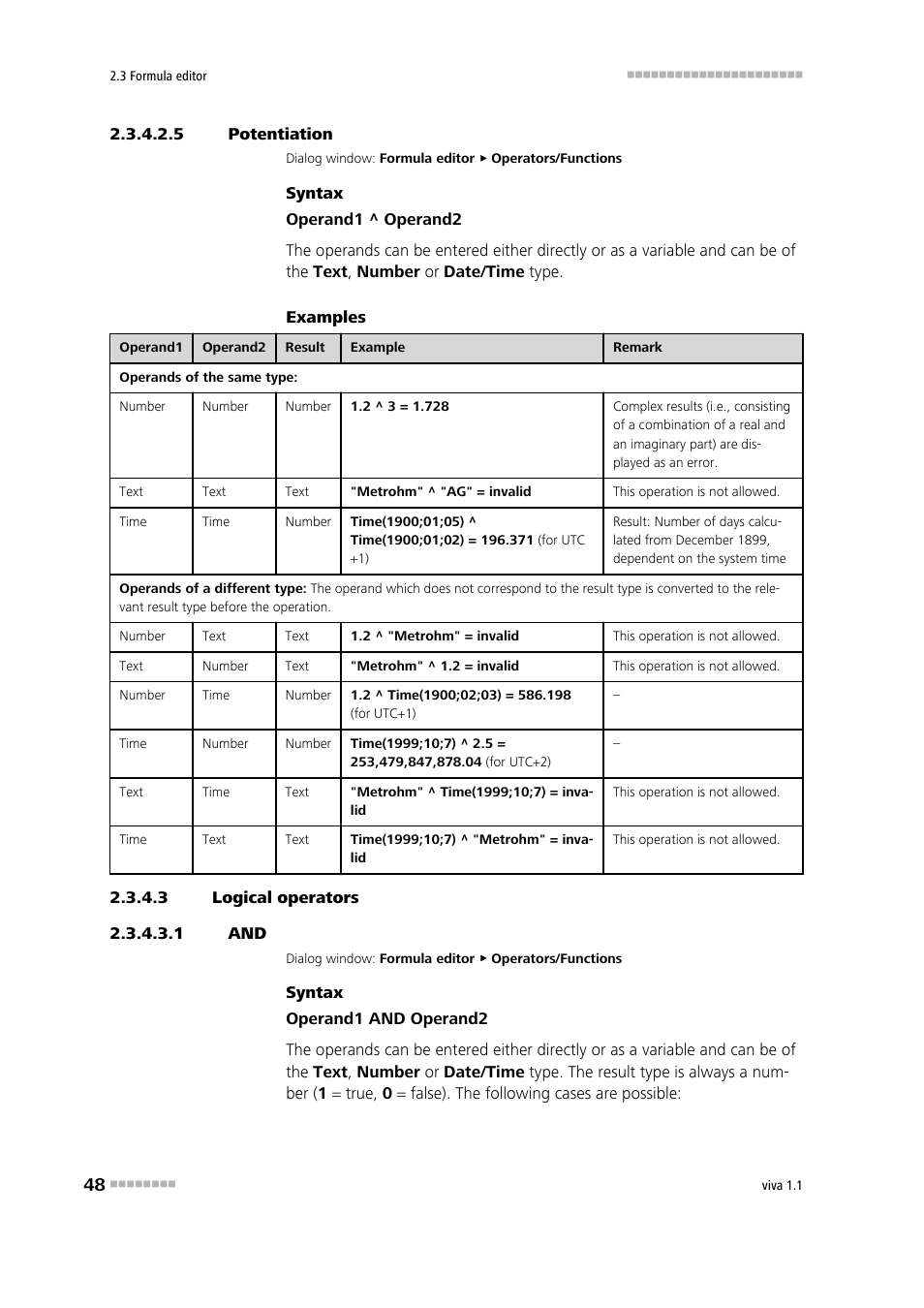 5 potentiation, 3 logical operators, 1 and | Logical and, Potentiation | Metrohm viva 1.1 User Manual | Page 60 / 1085