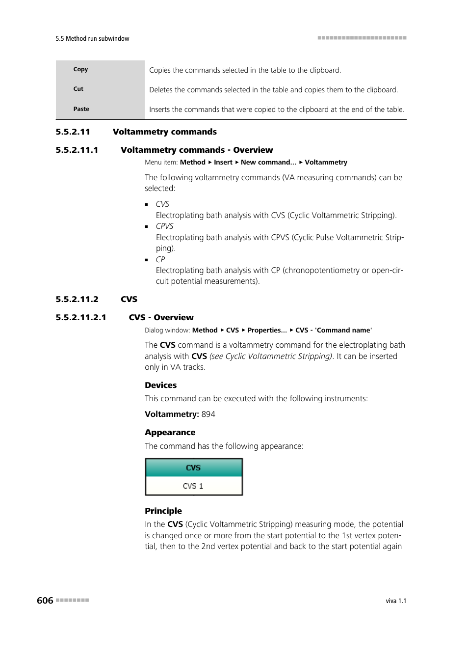 11 voltammetry commands, 1 voltammetry commands - overview, 2 cvs | 1 cvs - overview | Metrohm viva 1.1 User Manual | Page 618 / 1085