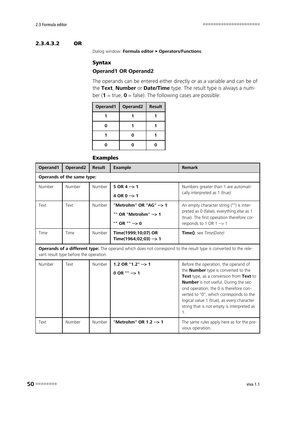 2 or, Logical or | Metrohm viva 1.1 User Manual | Page 62 / 1085