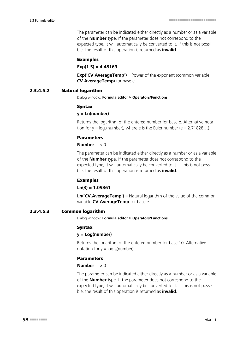 2 natural logarithm, 3 common logarithm, Natural logarithm | Common logarithm | Metrohm viva 1.1 User Manual | Page 70 / 1085