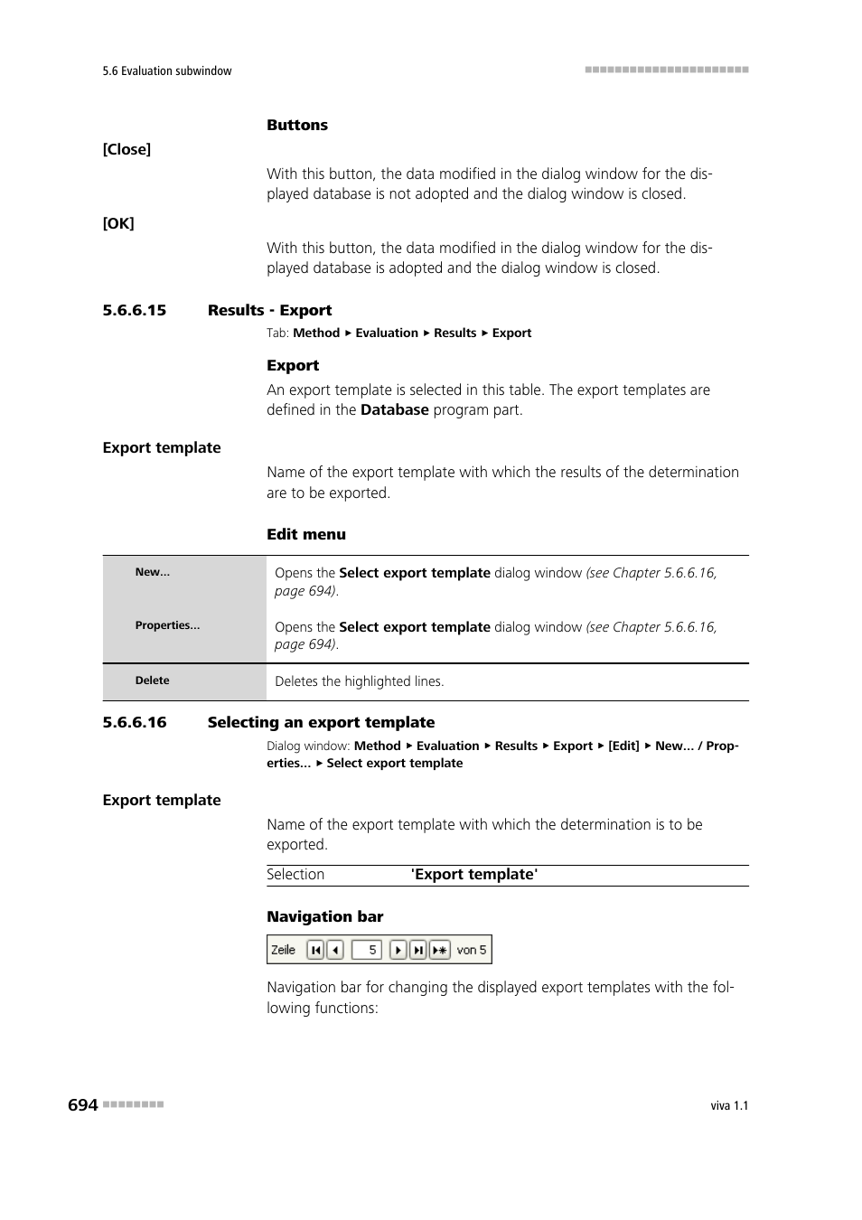 15 results - export, 16 selecting an export template, Export | Metrohm viva 1.1 User Manual | Page 706 / 1085