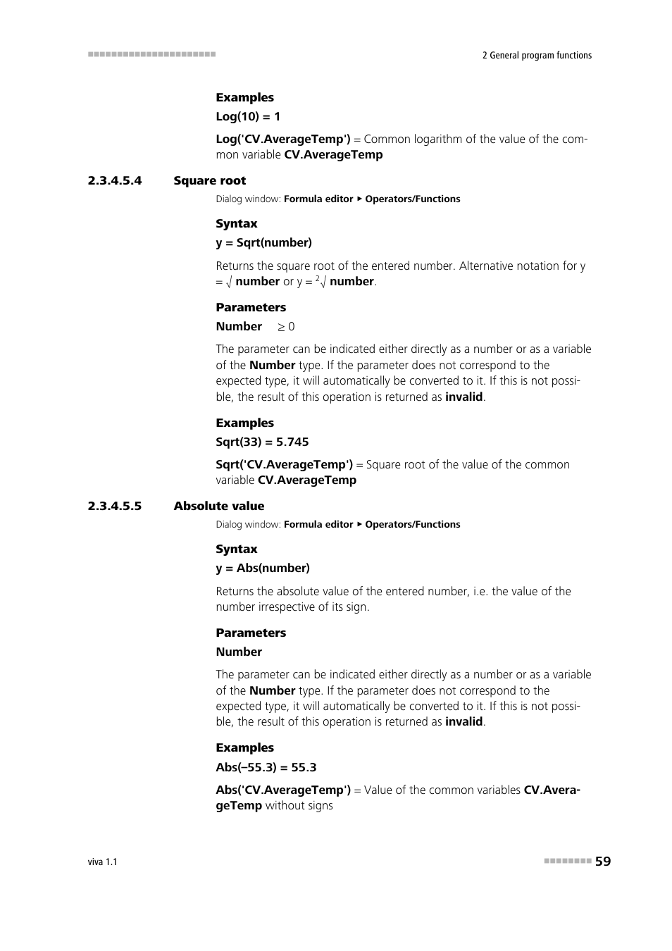 4 square root, 5 absolute value, Square root (sqrt) | Absolute value | Metrohm viva 1.1 User Manual | Page 71 / 1085