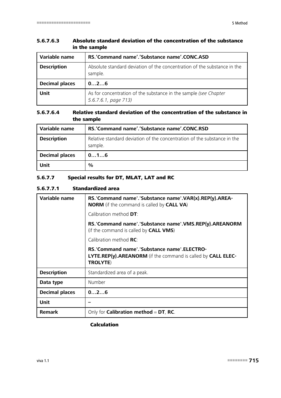 7 special results for dt, mlat, lat and rc, 1 standardized area | Metrohm viva 1.1 User Manual | Page 727 / 1085