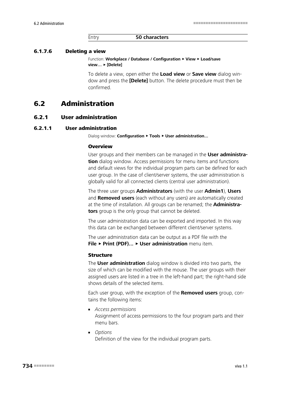 6 deleting a view, 2 administration, 1 user administration | Administration, User administration, User groups | Metrohm viva 1.1 User Manual | Page 746 / 1085