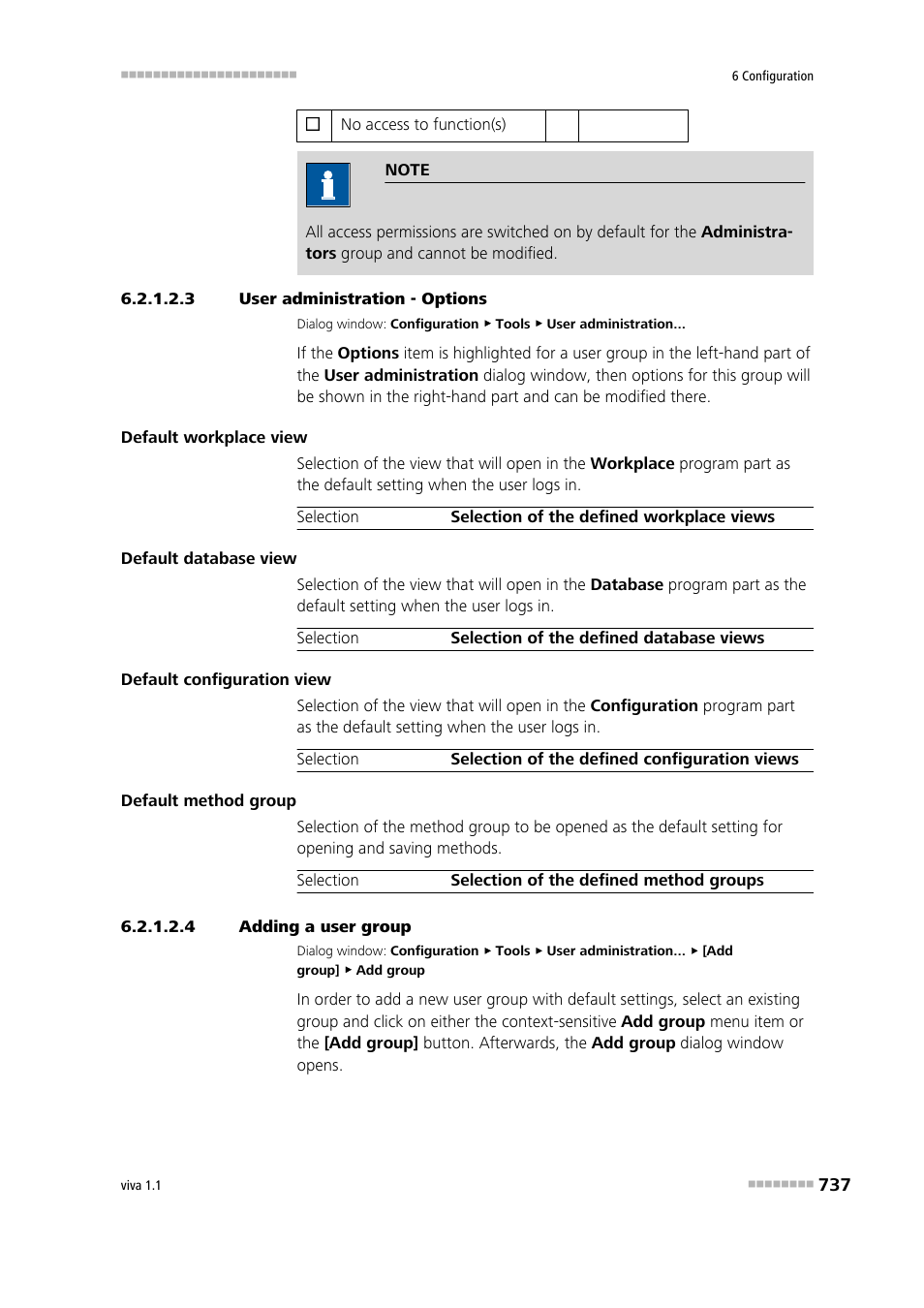 3 user administration - options, 4 adding a user group, Options | Adding user groups, Defining options for user groups | Metrohm viva 1.1 User Manual | Page 749 / 1085