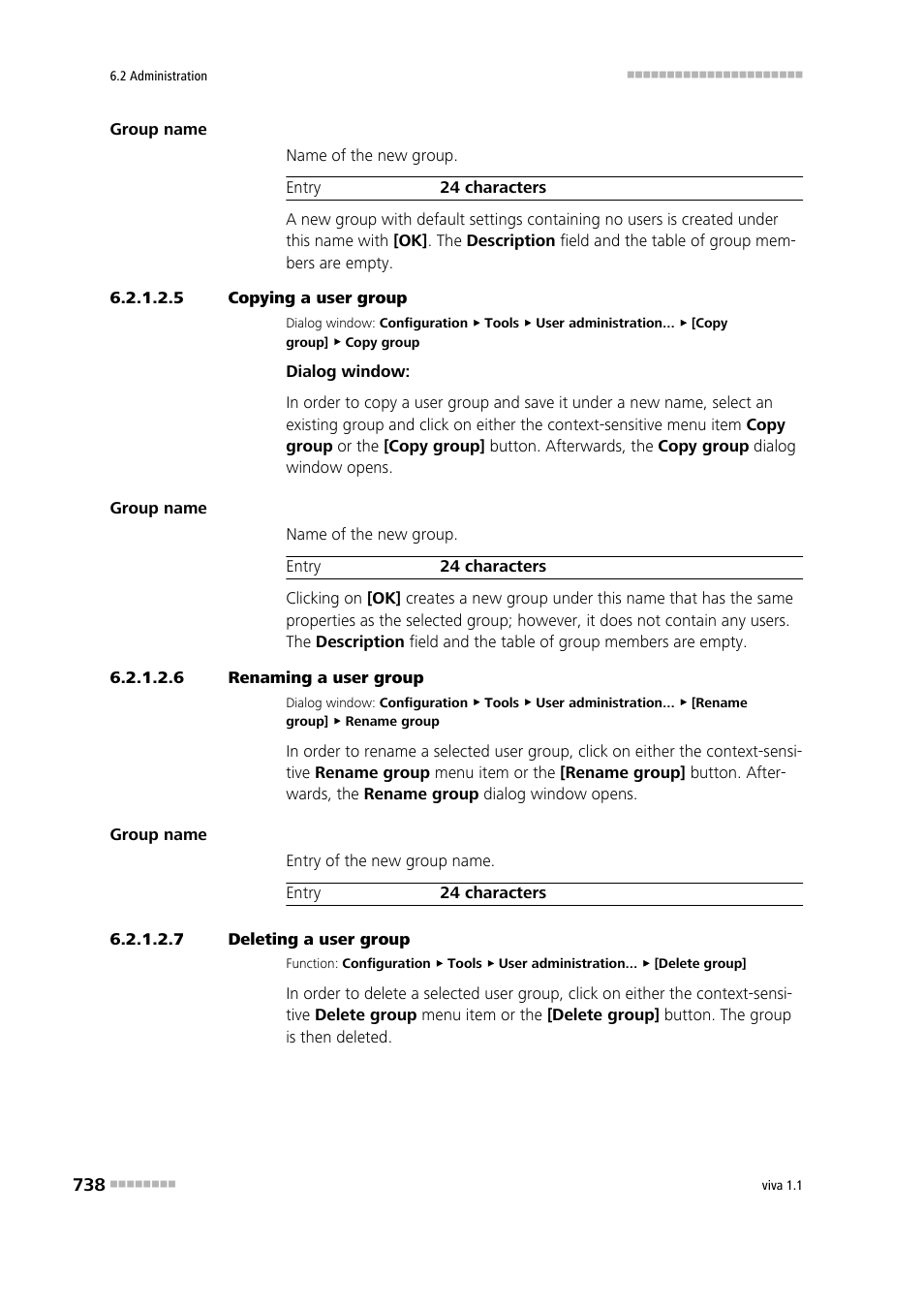 5 copying a user group, 6 renaming a user group, 7 deleting a user group | Copying user groups, Renaming user groups, Deleting user groups | Metrohm viva 1.1 User Manual | Page 750 / 1085