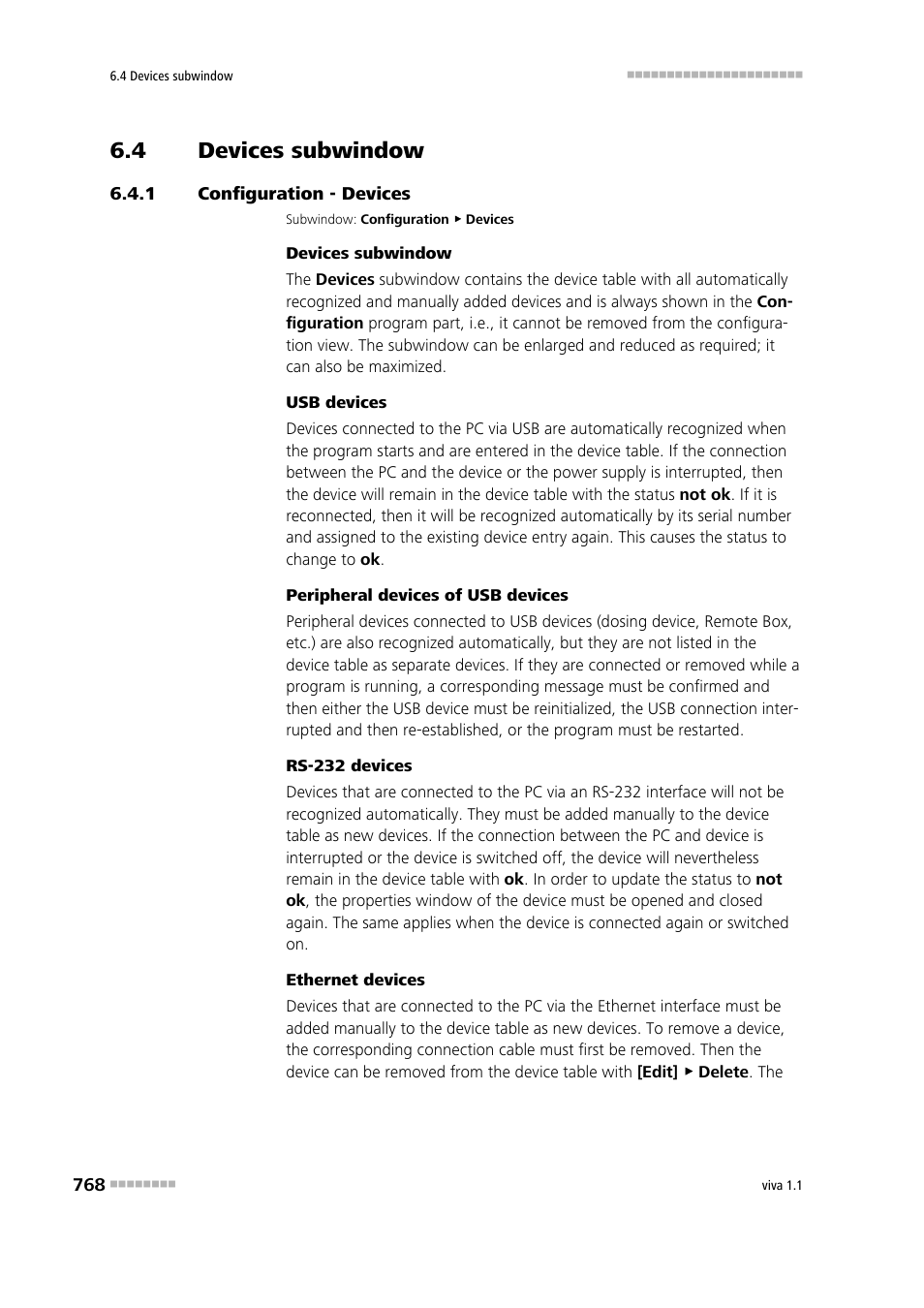 4 devices subwindow, 1 configuration - devices, Devices subwindow | Configuration - devices, Devices | Metrohm viva 1.1 User Manual | Page 780 / 1085