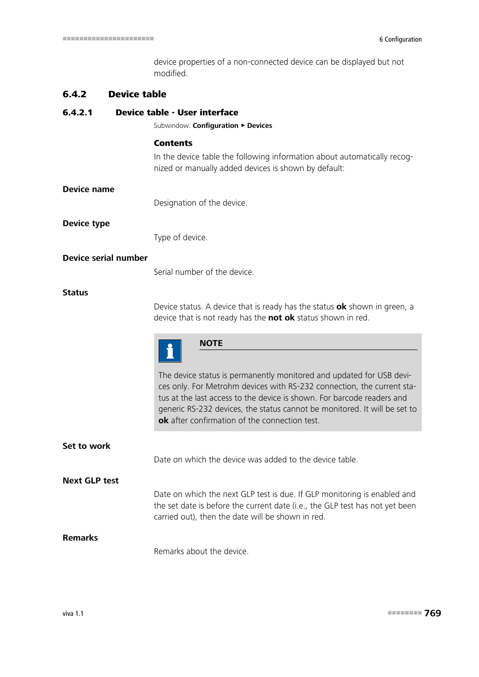 2 device table, 1 device table - user interface, Device table | Metrohm viva 1.1 User Manual | Page 781 / 1085