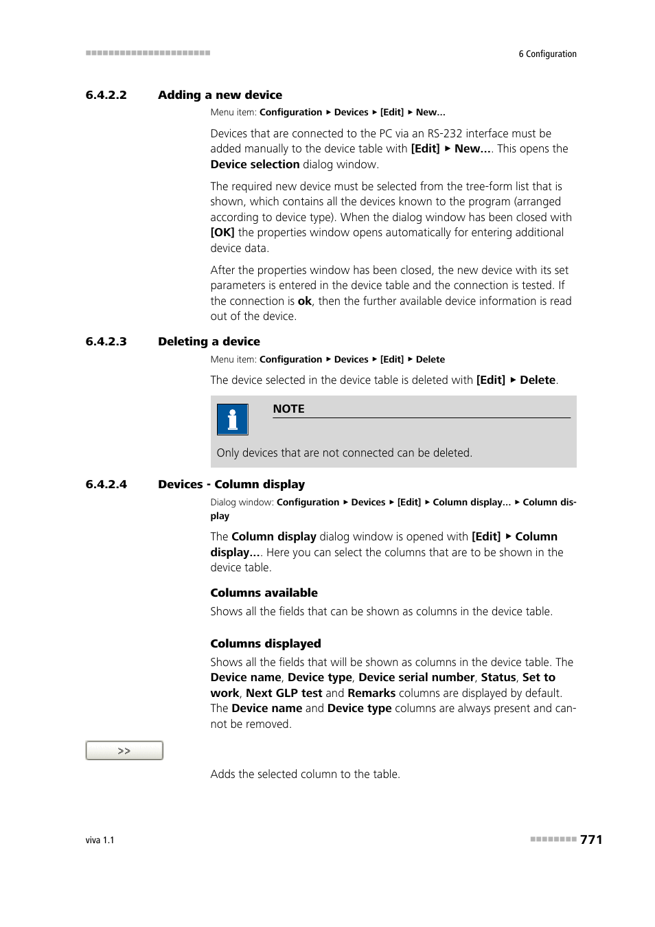 2 adding a new device, 3 deleting a device, 4 devices - column display | Metrohm viva 1.1 User Manual | Page 783 / 1085