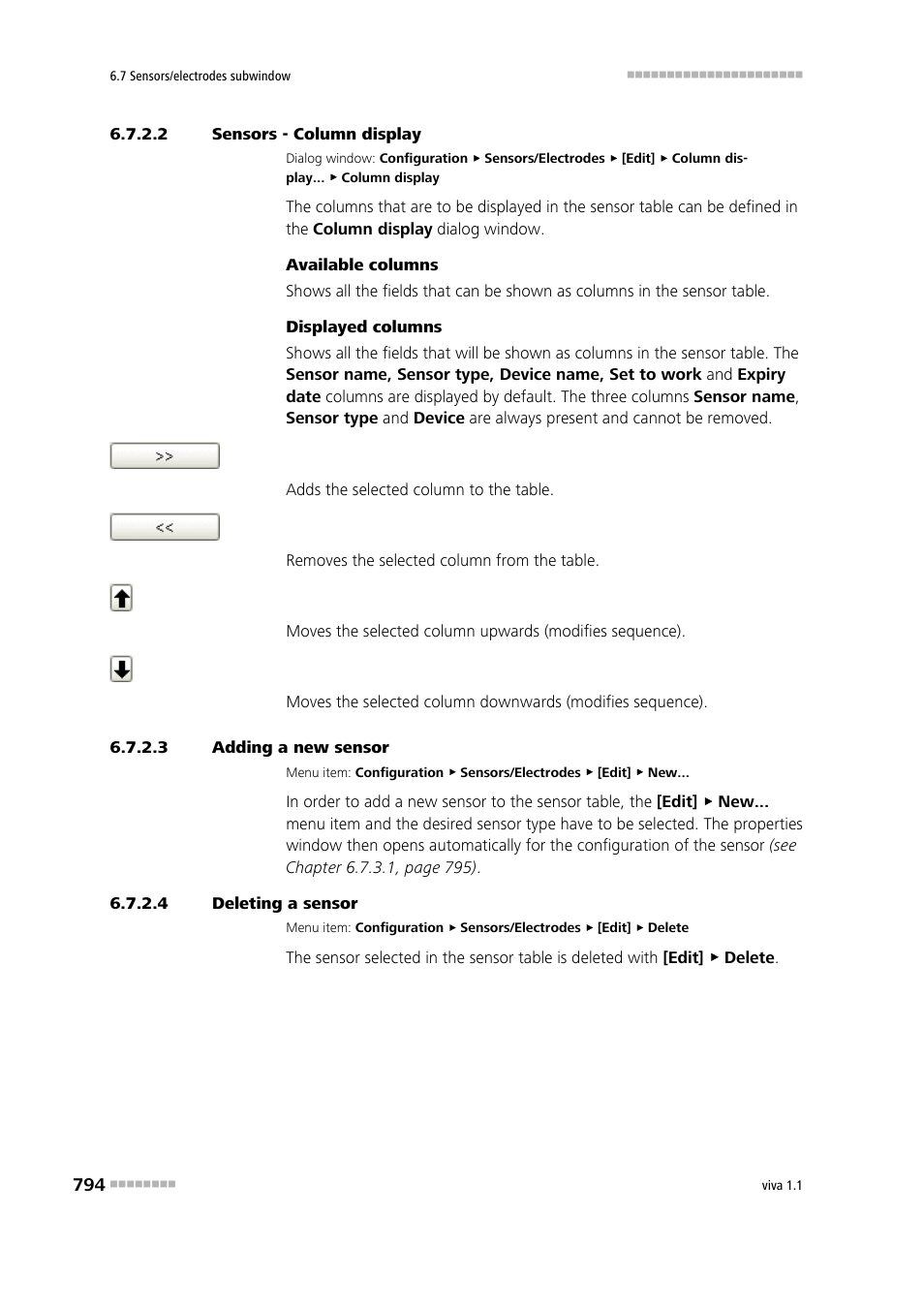 2 sensors - column display, 3 adding a new sensor, 4 deleting a sensor | Metrohm viva 1.1 User Manual | Page 806 / 1085