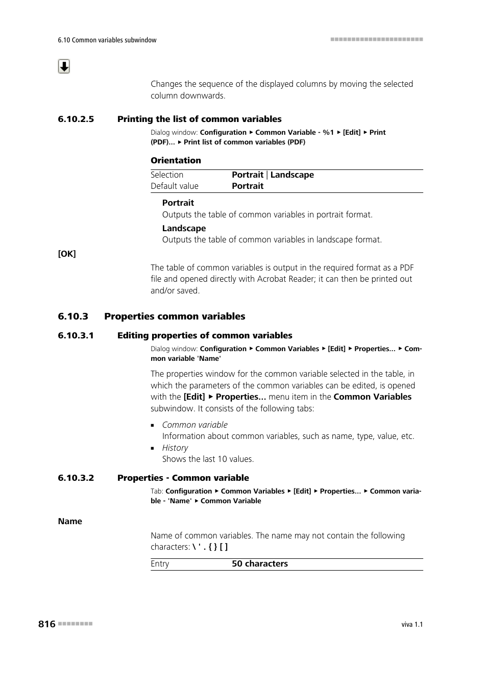 5 printing the list of common variables, 3 properties common variables, 1 editing properties of common variables | 2 properties - common variable, Properties common variables | Metrohm viva 1.1 User Manual | Page 828 / 1085