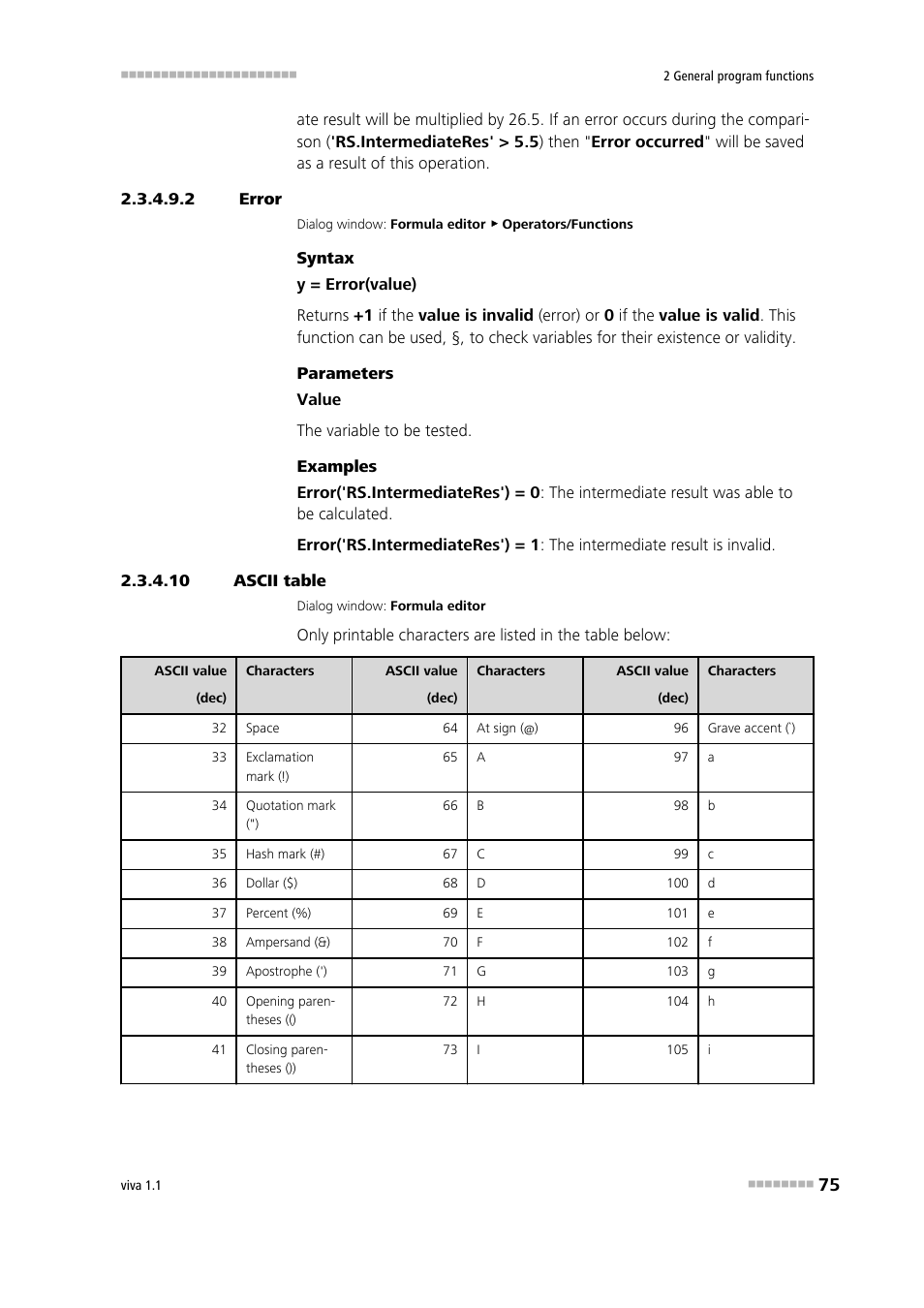 2 error, 10 ascii table, Error | Metrohm viva 1.1 User Manual | Page 87 / 1085