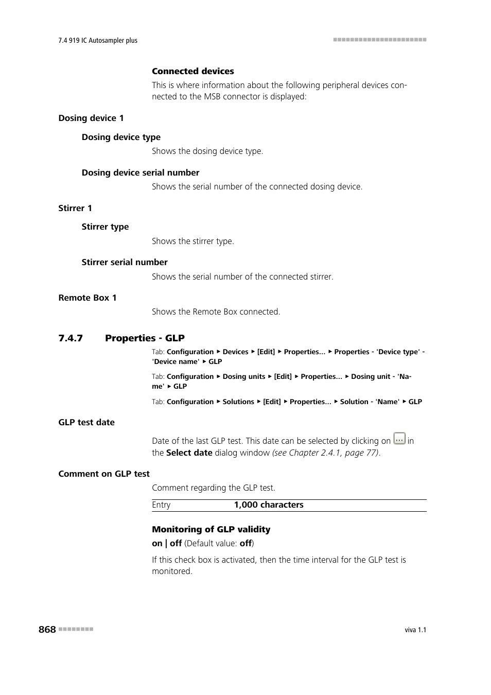 7 properties - glp, Properties - glp | Metrohm viva 1.1 User Manual | Page 880 / 1085