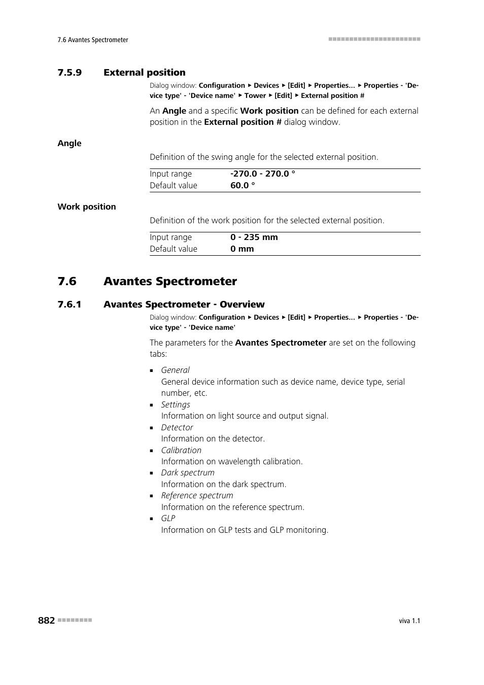 9 external position, 6 avantes spectrometer, 1 avantes spectrometer - overview | External position, Avantes spectrometer, Avantes spectrometer - overview | Metrohm viva 1.1 User Manual | Page 894 / 1085