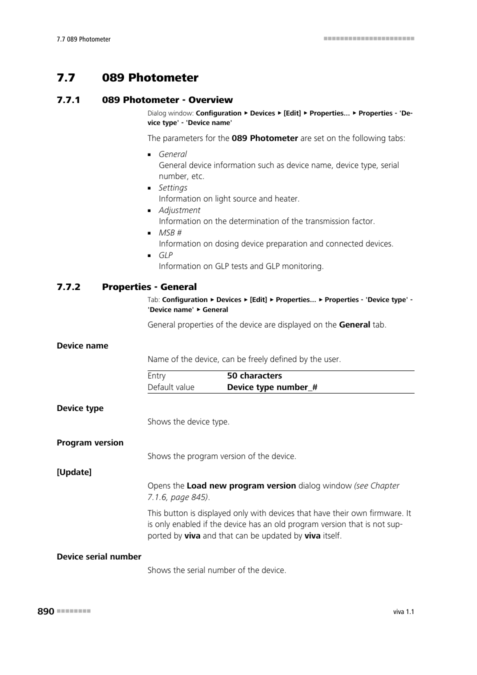 7 089 photometer, 1 089 photometer - overview, 2 properties - general | 089 photometer, 089 photometer - overview, Properties - general | Metrohm viva 1.1 User Manual | Page 902 / 1085