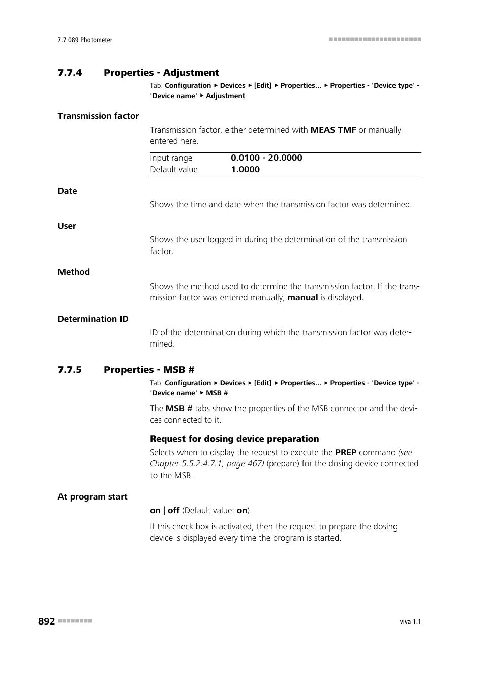 4 properties - adjustment, 5 properties - msb, Properties - adjustment | Properties - msb, Adjustment | Metrohm viva 1.1 User Manual | Page 904 / 1085