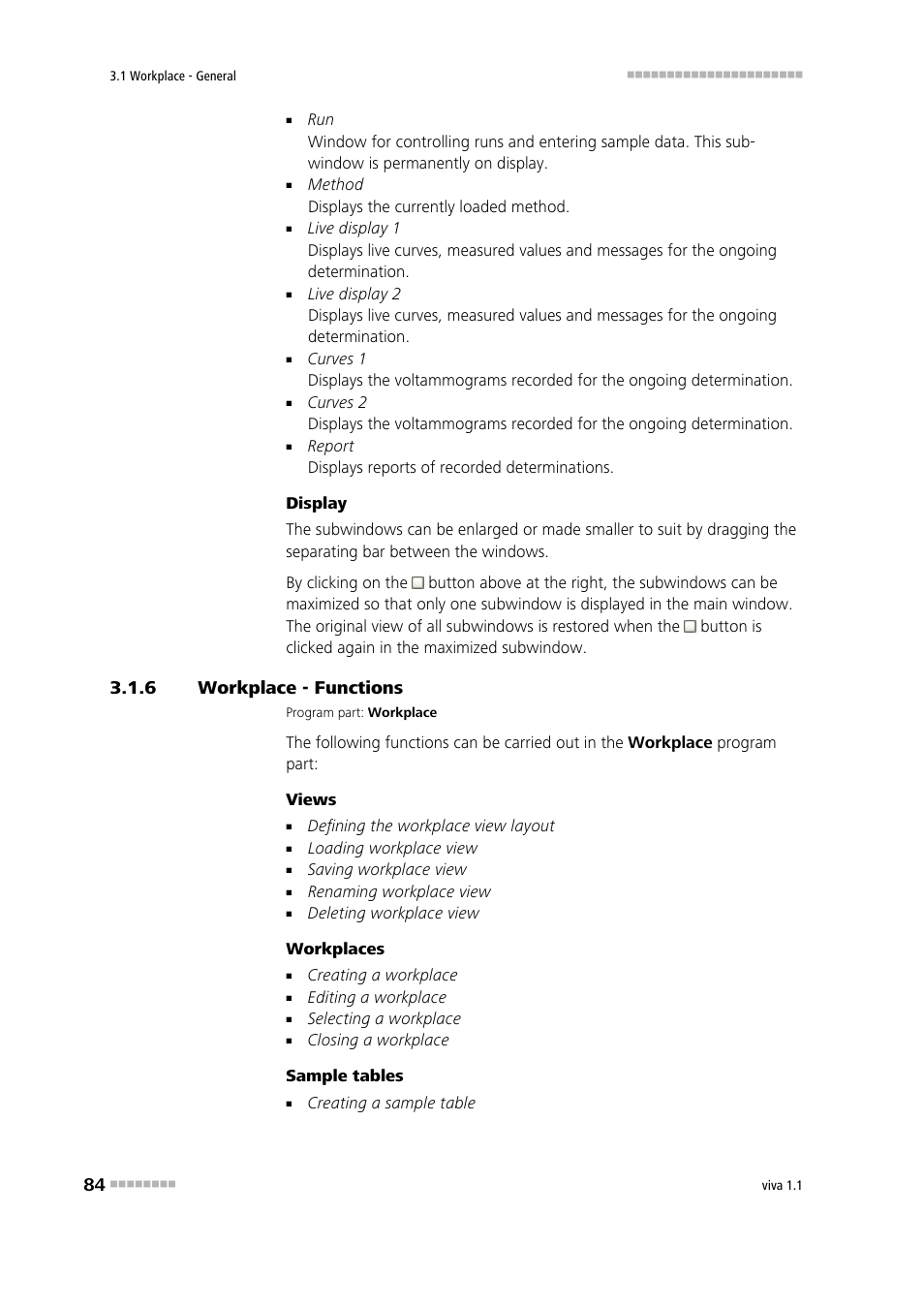 6 workplace - functions, Workplace - functions | Metrohm viva 1.1 User Manual | Page 96 / 1085