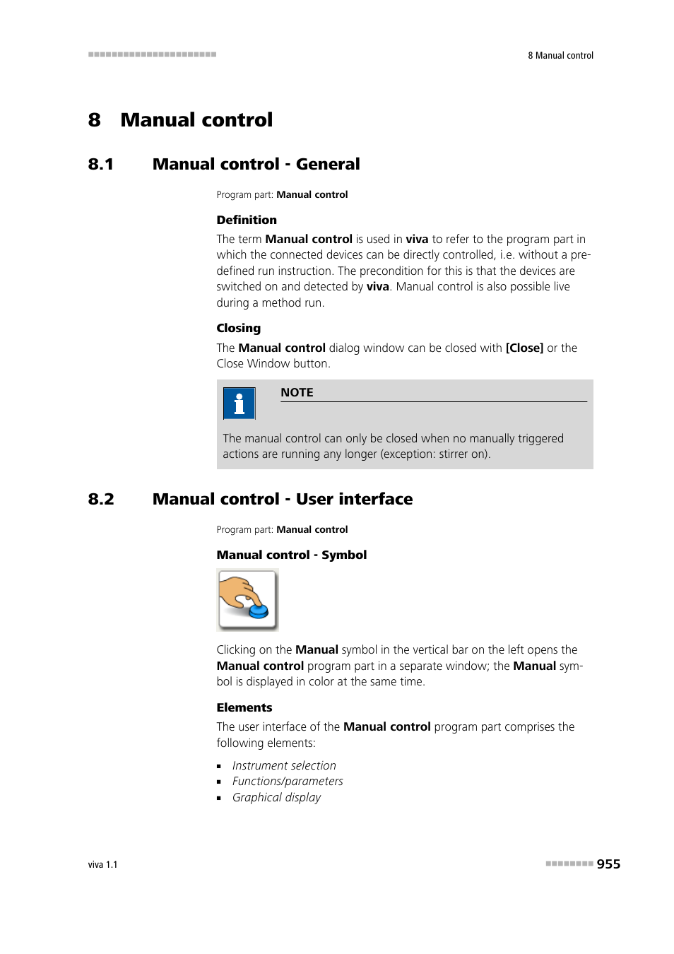 8 manual control, 1 manual control - general, 2 manual control - user interface | Manual control - general, Manual control - user interface | Metrohm viva 1.1 User Manual | Page 967 / 1085