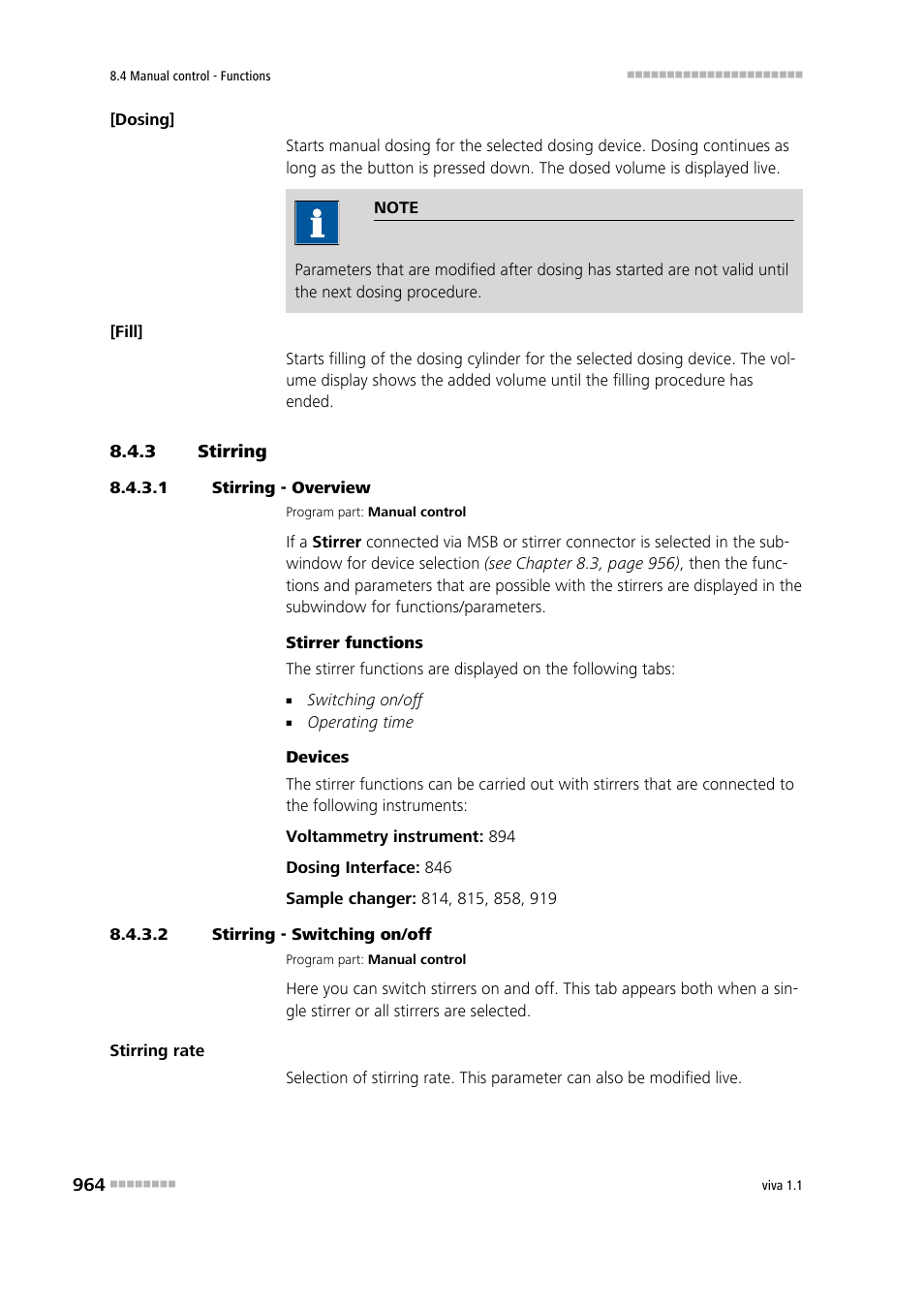 3 stirring, 1 stirring - overview, 2 stirring - switching on/off | Stirring | Metrohm viva 1.1 User Manual | Page 976 / 1085