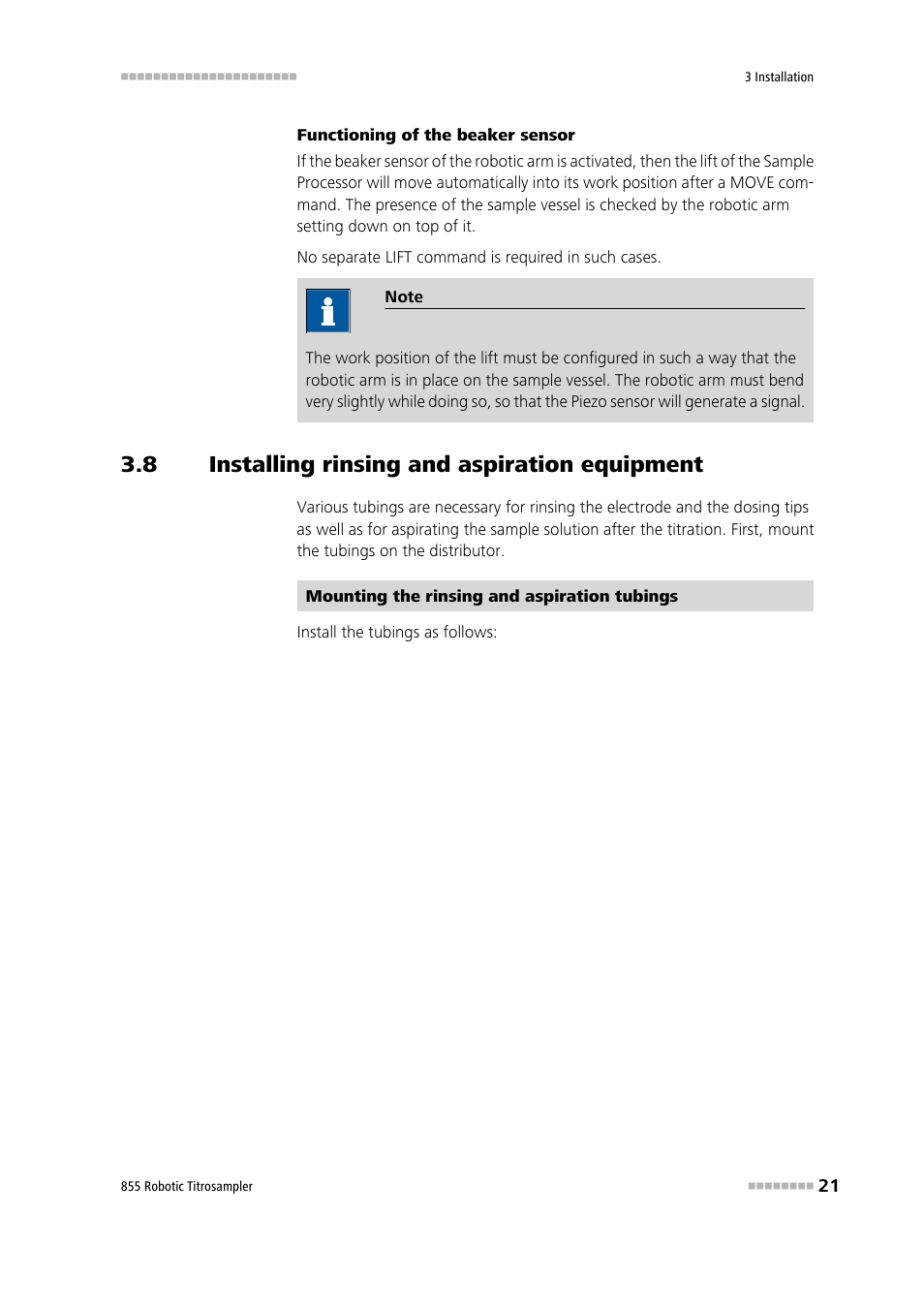 8 installing rinsing and aspiration equipment, Installing rinsing and aspiration equipment | Metrohm 855 Robotic Titrosampler User Manual | Page 29 / 85