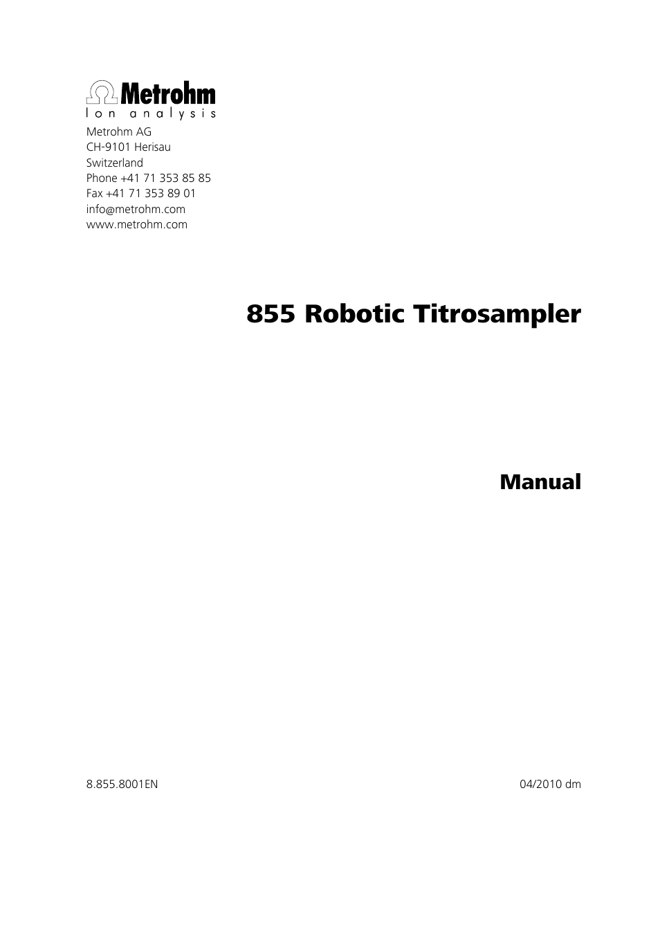 855 robotic titrosampler, Manual | Metrohm 855 Robotic Titrosampler User Manual | Page 3 / 85