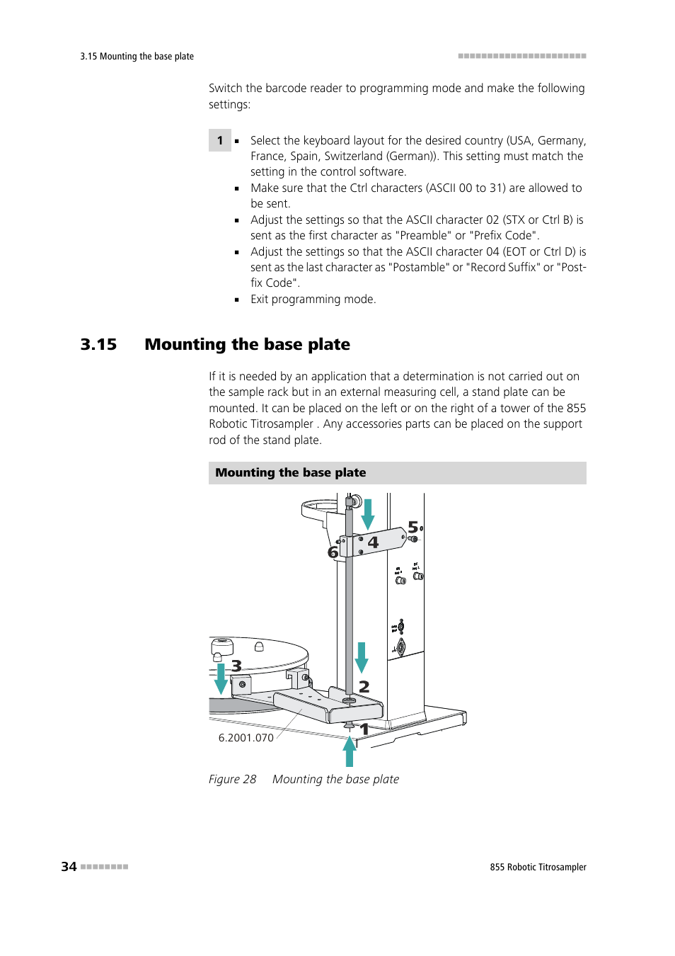 15 mounting the base plate, Figure 28, Mounting the base plate | Metrohm 855 Robotic Titrosampler User Manual | Page 42 / 85