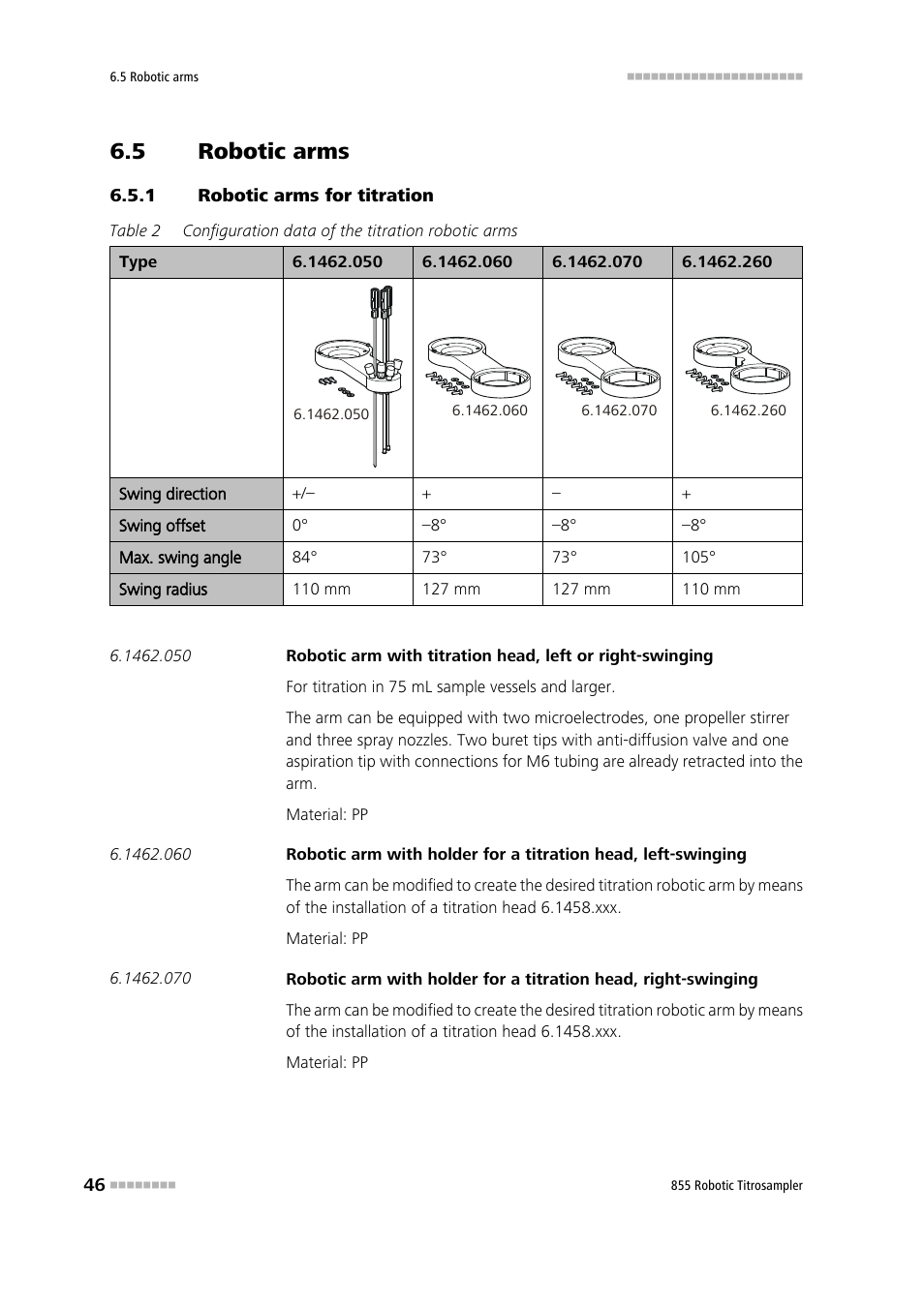 5 robotic arms, 1 robotic arms for titration, Robotic arms | Robotic arms for titration | Metrohm 855 Robotic Titrosampler User Manual | Page 54 / 85