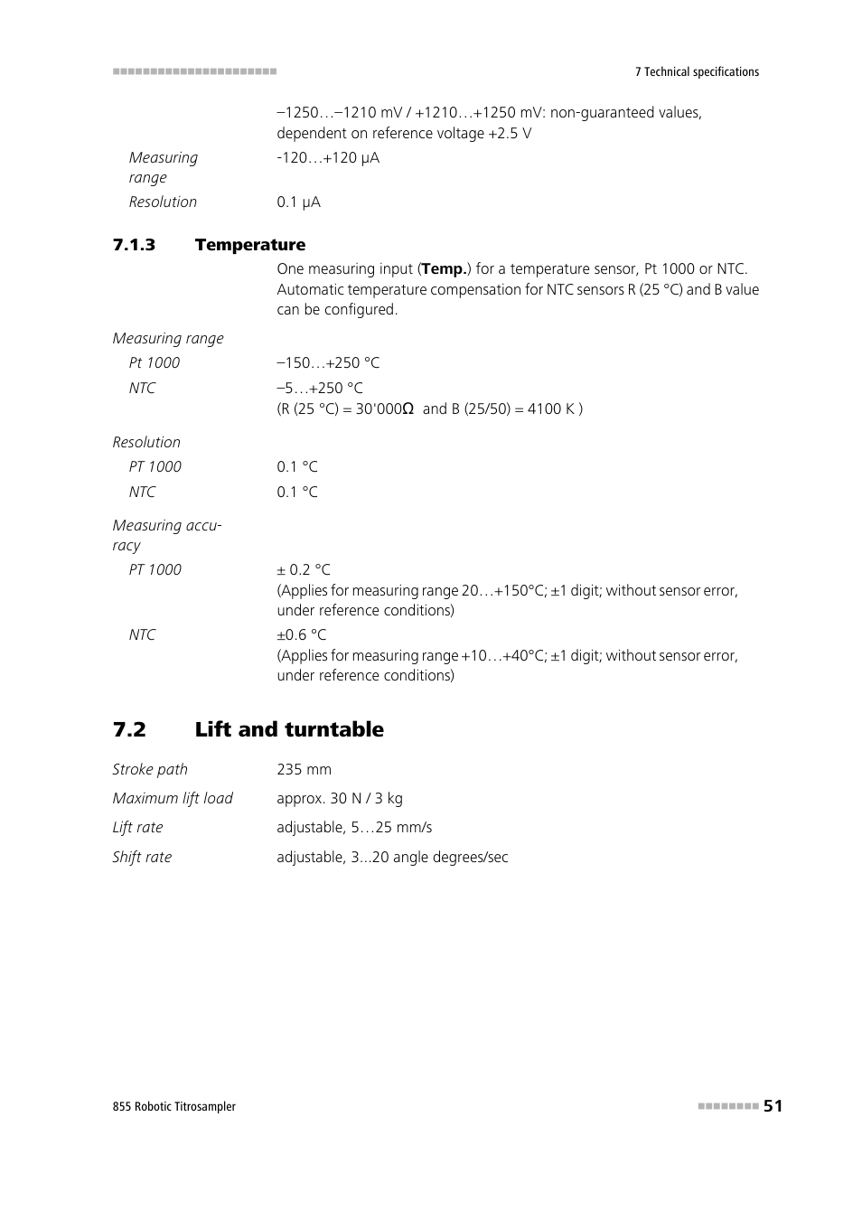 3 temperature, 2 lift and turntable, Temperature | Lift and turntable | Metrohm 855 Robotic Titrosampler User Manual | Page 59 / 85