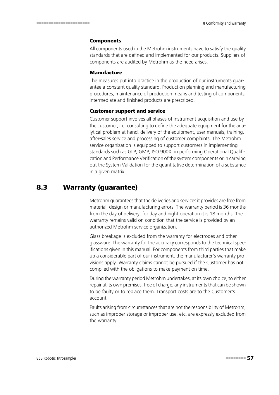 3 warranty (guarantee), Warranty (guarantee) | Metrohm 855 Robotic Titrosampler User Manual | Page 65 / 85