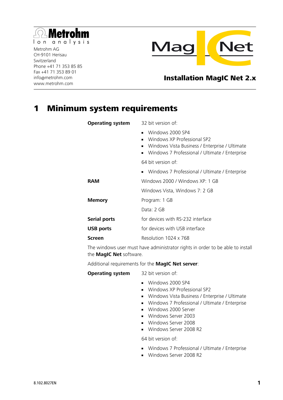 Metrohm MagIC Net 2.3 User Manual | 14 pages