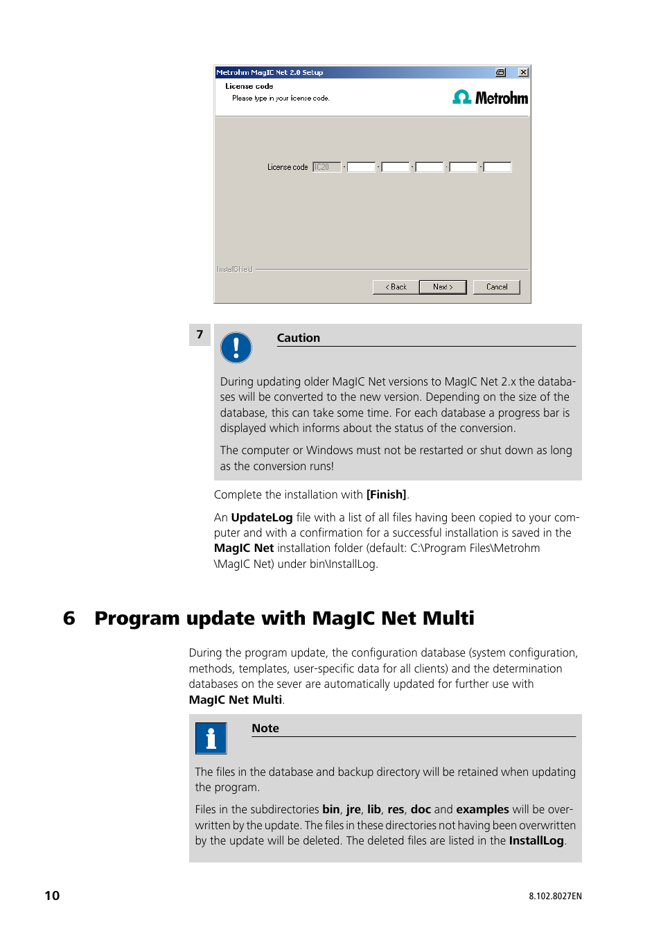 6 program update with magic net multi | Metrohm MagIC Net 2.3 User Manual | Page 10 / 14