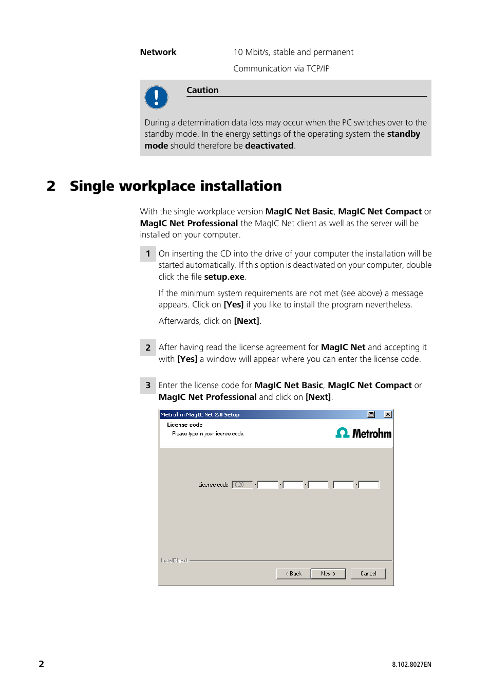 2 single workplace installation | Metrohm MagIC Net 2.3 User Manual | Page 2 / 14