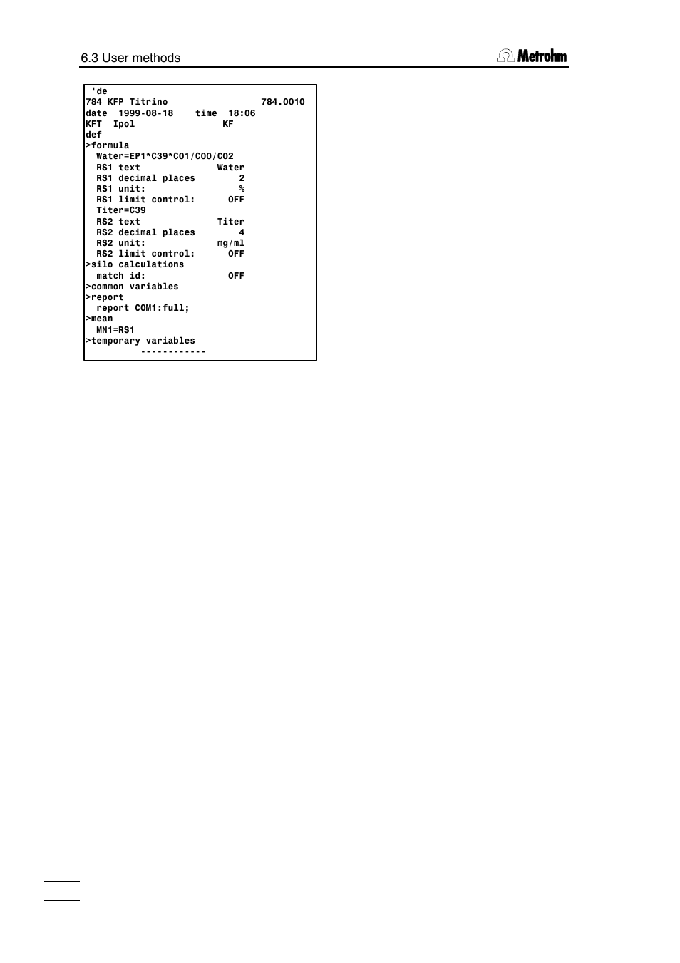 3 user methods | Metrohm 784 KFP Titrino User Manual | Page 139 / 153