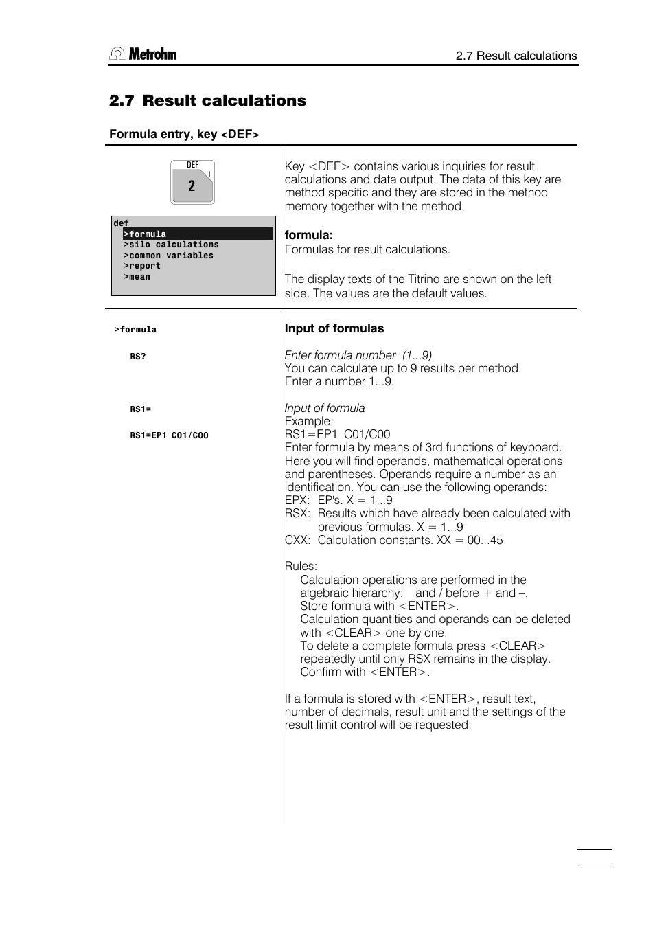 7 result calculations | Metrohm 784 KFP Titrino User Manual | Page 28 / 153