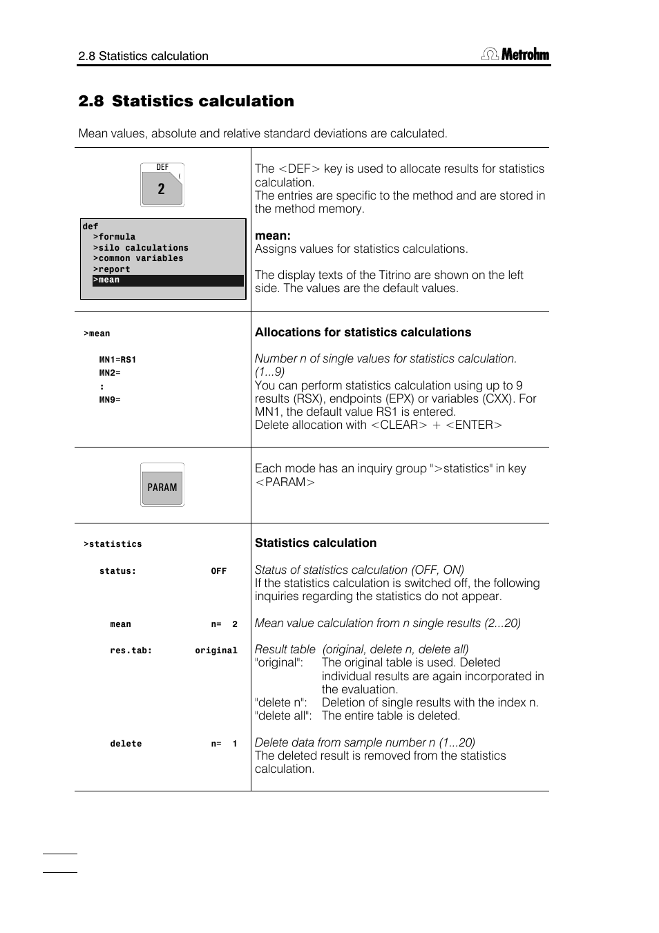 8 statistics calculation | Metrohm 784 KFP Titrino User Manual | Page 31 / 153