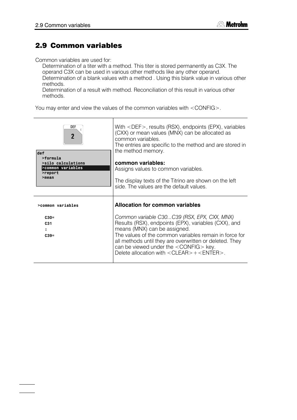 9 common variables | Metrohm 784 KFP Titrino User Manual | Page 33 / 153